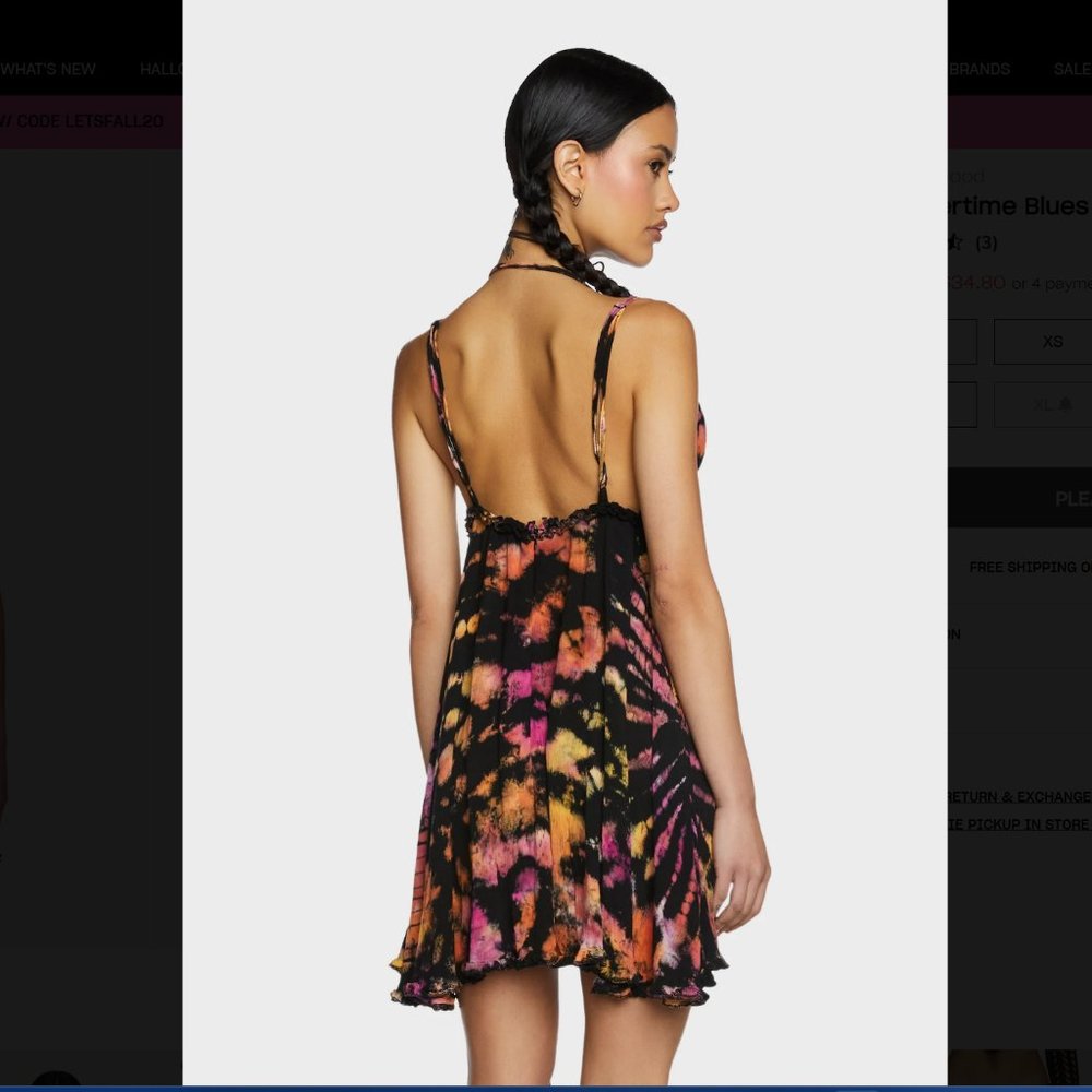 NWT Dolls Kill Summertime Blues Tie Dyed Mini Dress - Size XS - Picture 3 of 6